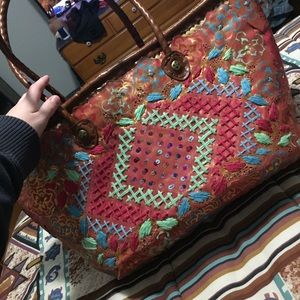 Patricia Nash Floral Straw Leather Tote Bag New